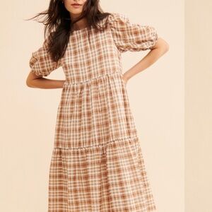 English factory plaid midi dress